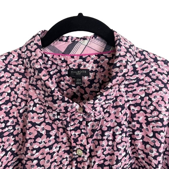 Talbots Woman 22W Pink Black White Floral Button Down Long Sleeve Shirt - Picture 2 of 7